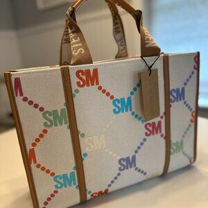 NWT Steve Madden Cream Multi BSANTAM Canvas Tote Handbag $108